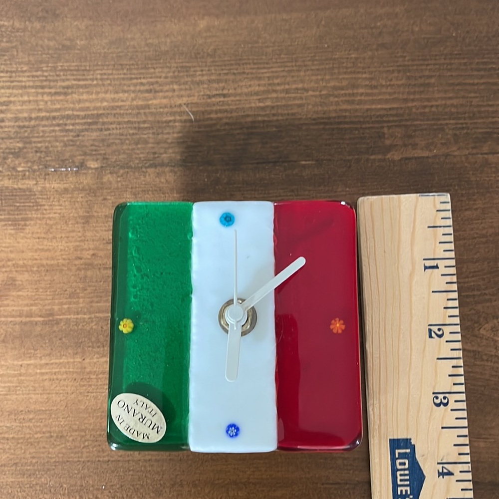 Murano Glass Clock. Italian flag. Small Desk or table clock. Made in Italy. - Picture 5 of 10